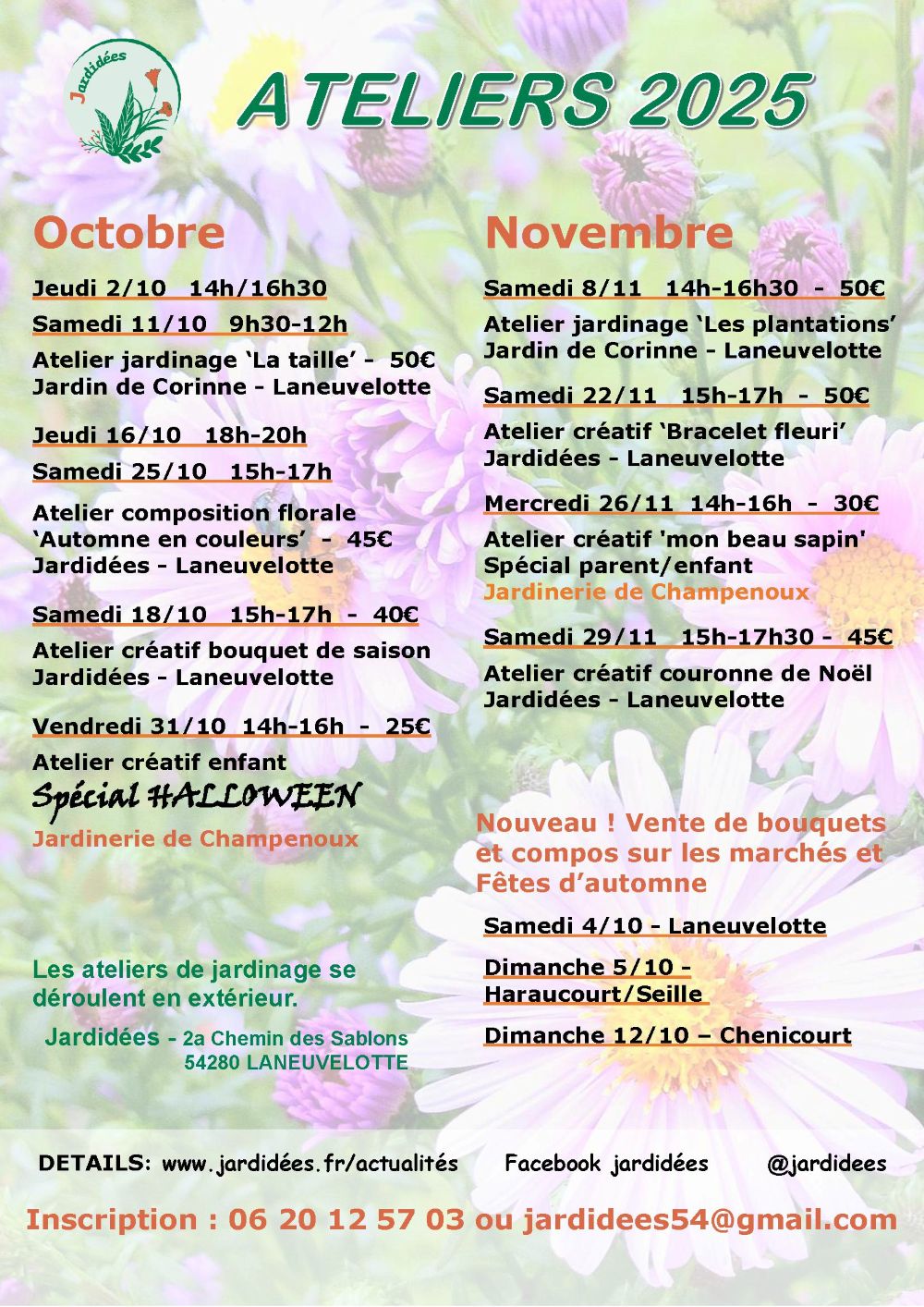 Programme des ateliers jardidées