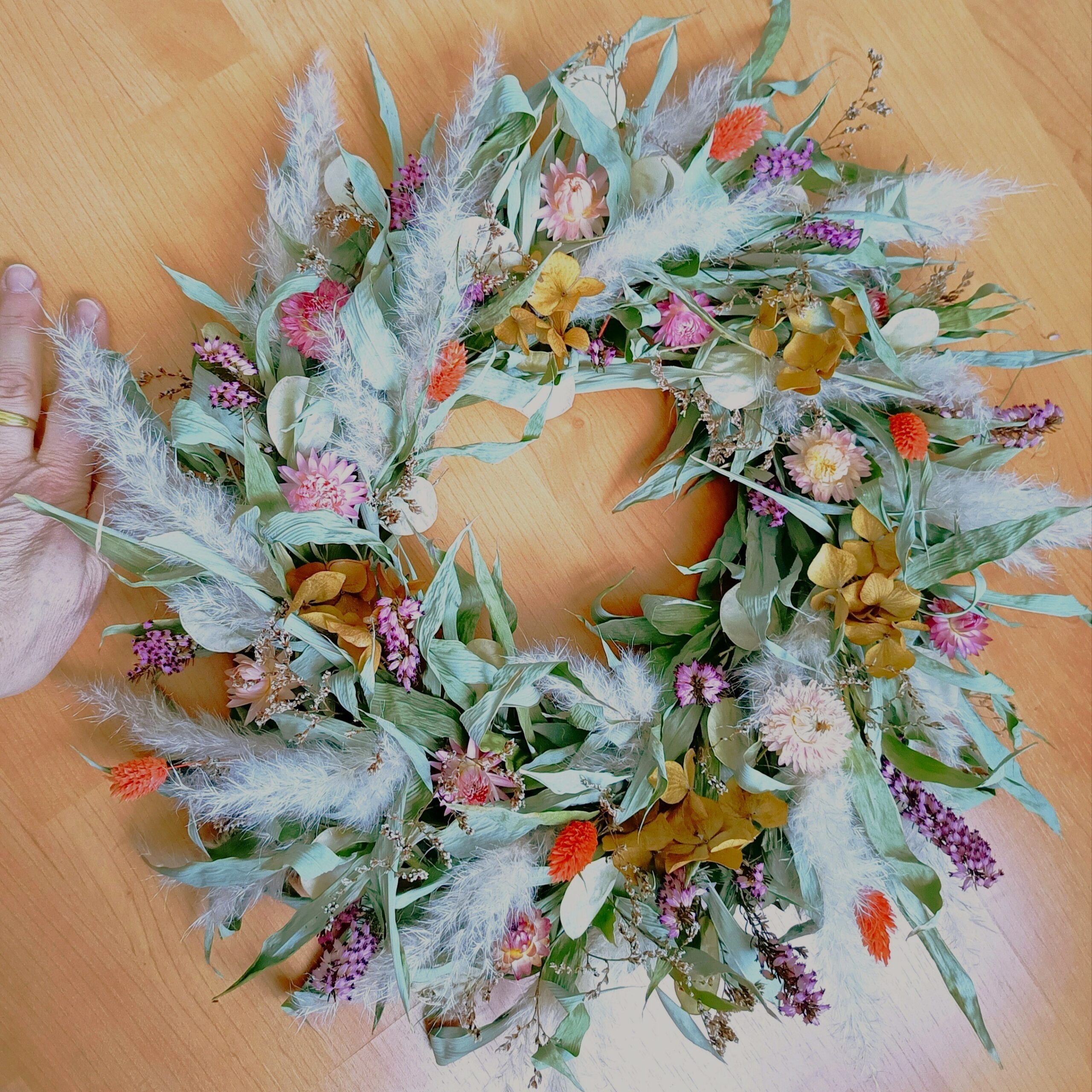 12-couronne bambou fleurs séchées rose-saumon