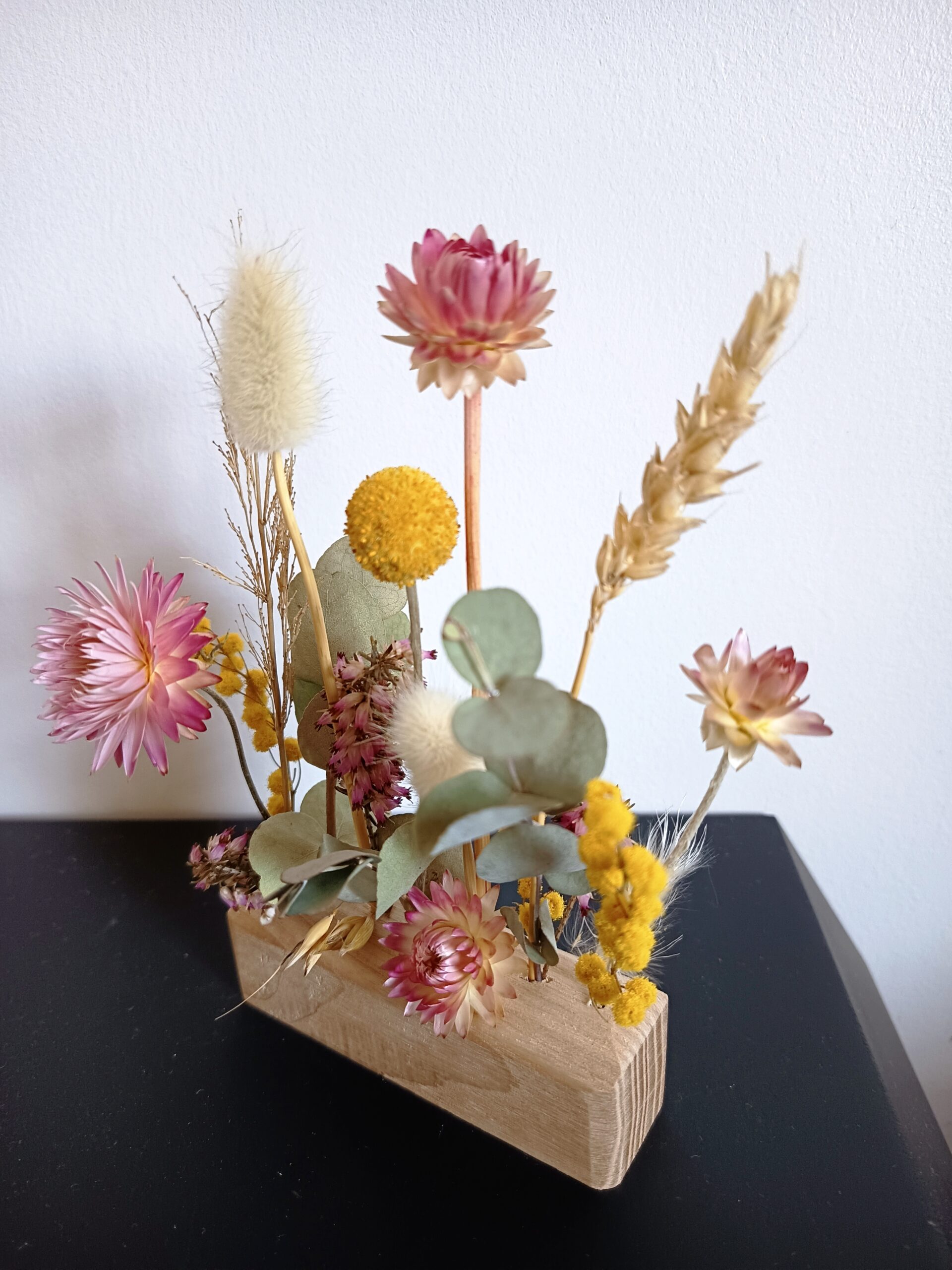 14-barre fleurs séchées-mini rose-jaune