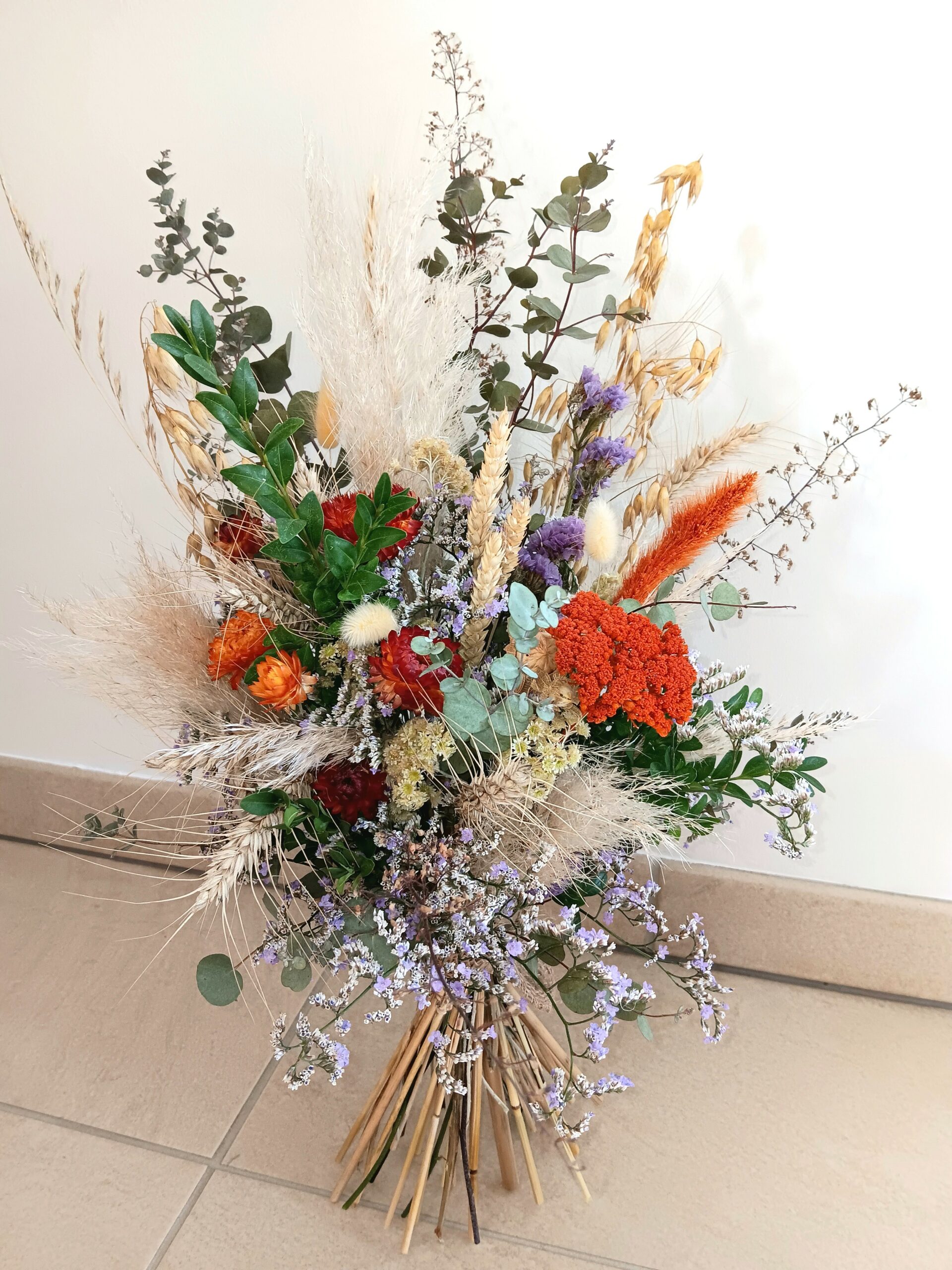 5-bouquet fleurs séchées grand orange-violet